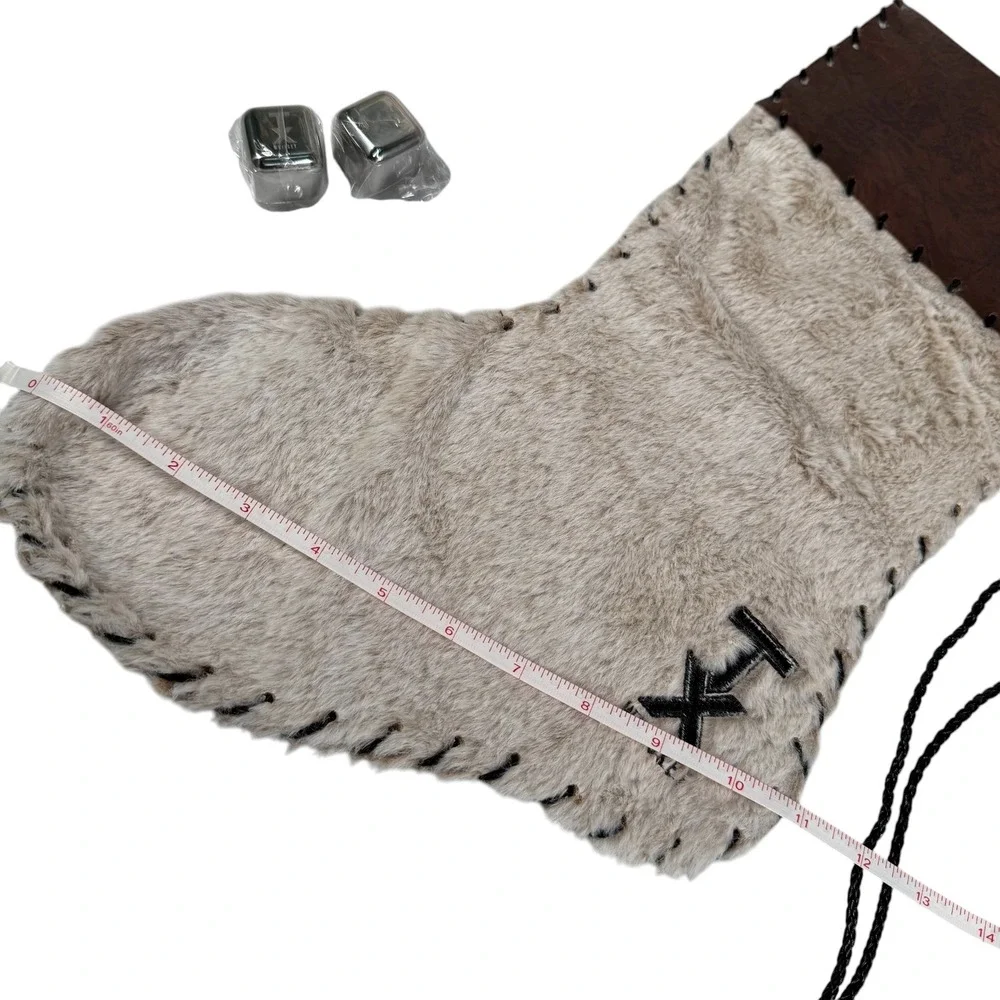 TX Whiskey Christmas Stocking‎ Western Rustic Faux Fur Bolo Tie Ice Cube Set NEW